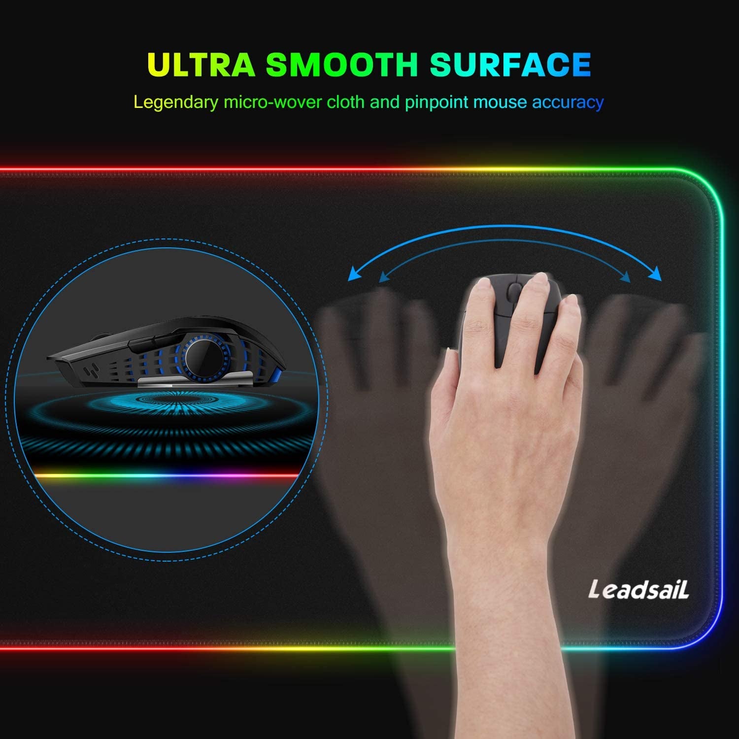 RGB Gaming Mouse Pad, 15 Light Modes LED Soft Extra Extended Large Mousepad, Non-Slip Rubber Base Computer Keyboard Mouse Mat with Durable Stitched Edges- 31.5 X 12 Inch (RGB Black)